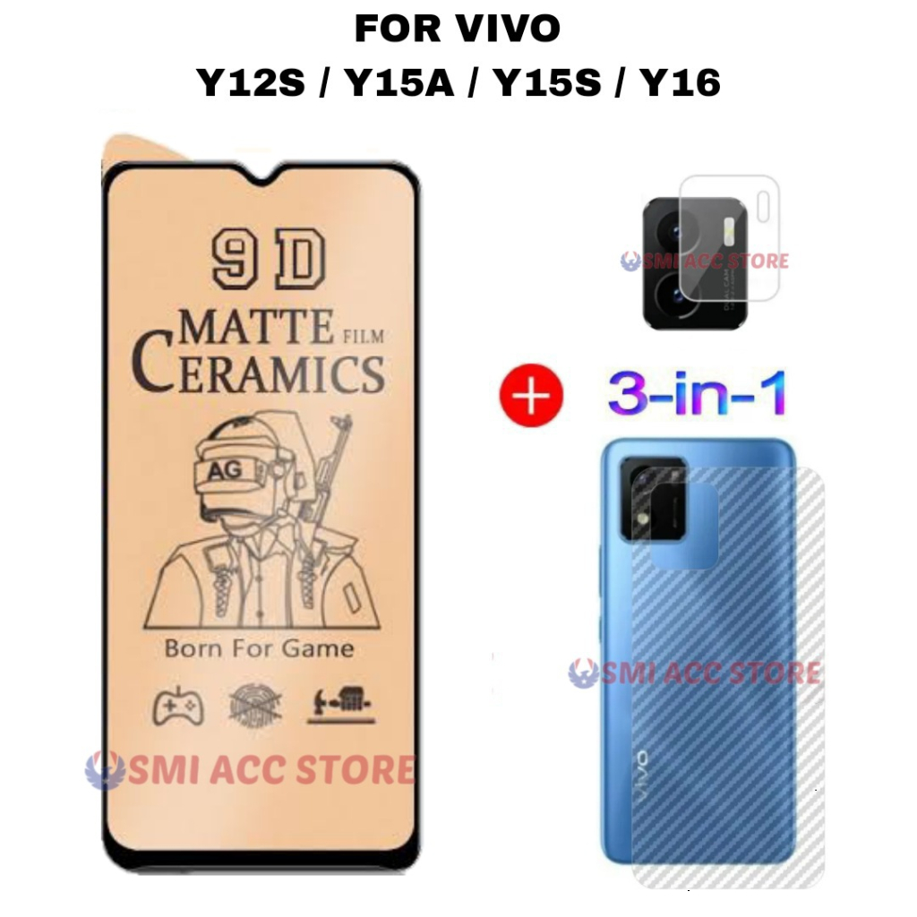 PAKET TG VIVO Y12S Y15A Y15S Y16 Tempered Glass Ceramic Matte Anti Glare Anti Gores Pelindung Minyak