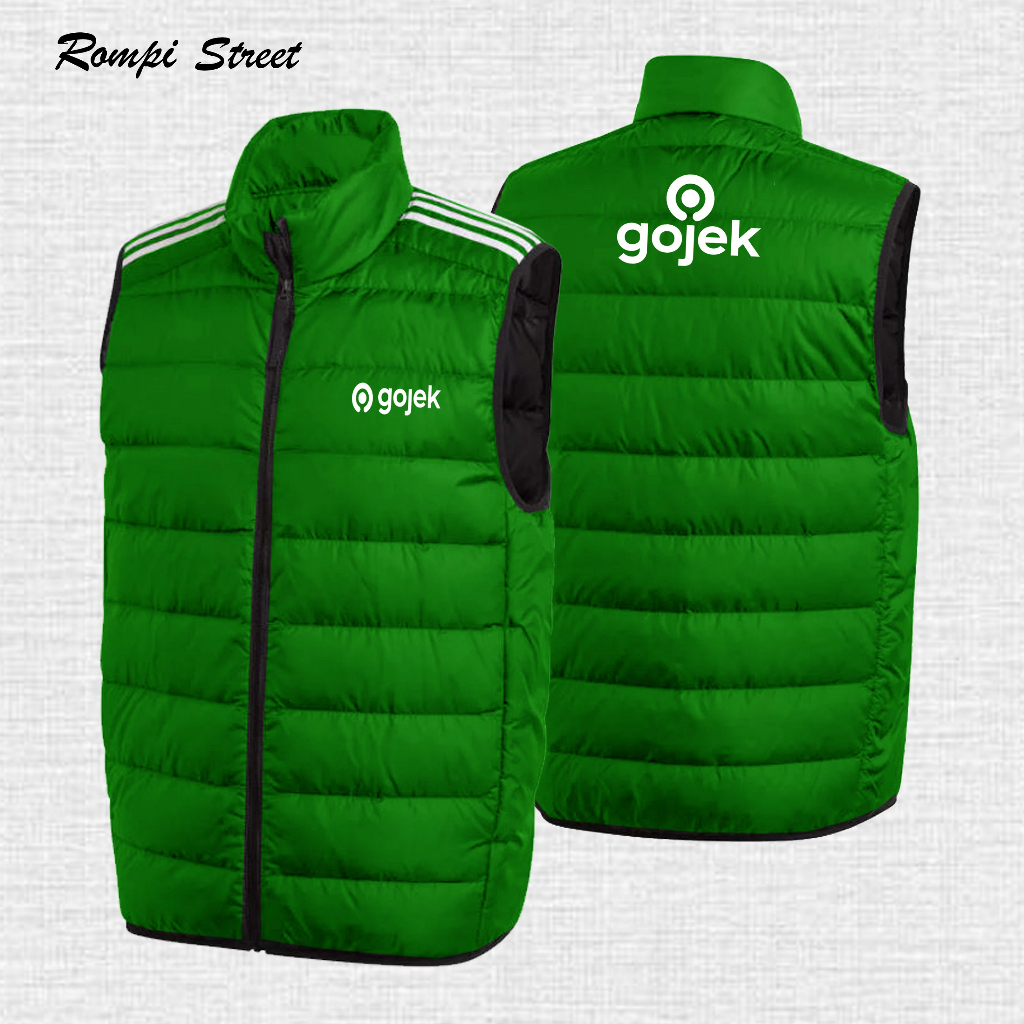 Rompi Pria Bermotor Gojek-Rompi Kupluk Hoodie - Rompi Tebal Sedia Logo Gojek & Grab / Bisa Request &