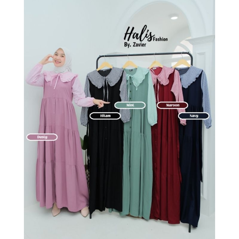 AULIA DRESS BY HALIS FASHION / GAMIS POLOS MIX MOTIF BAHAN TWILL MIX KATUN KASUAL DRESS REMAJA DEWAS
