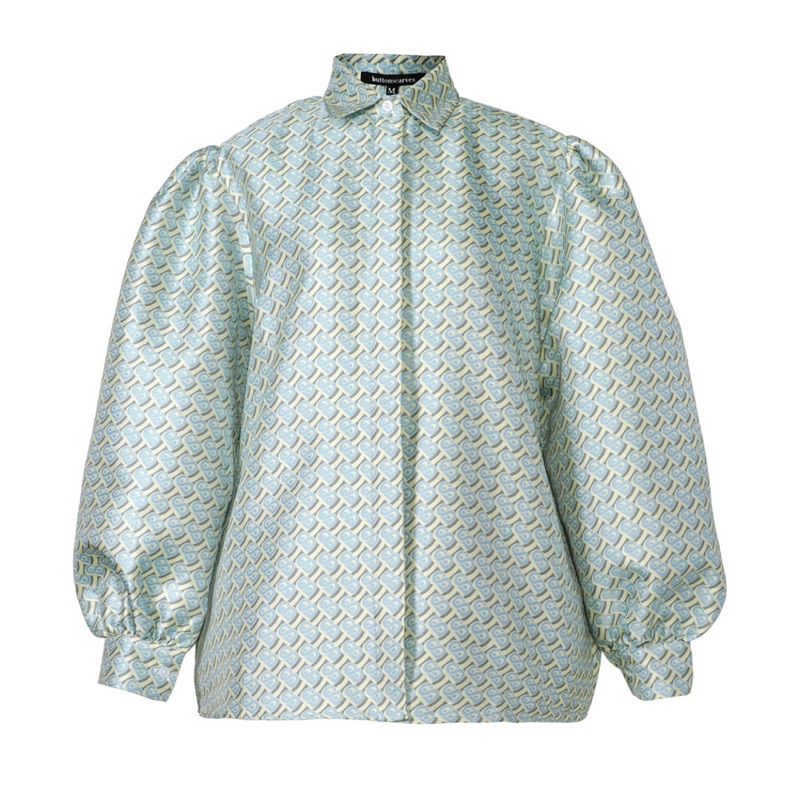 NEW Buttonscarves bimu jacquard puffy shirt blue