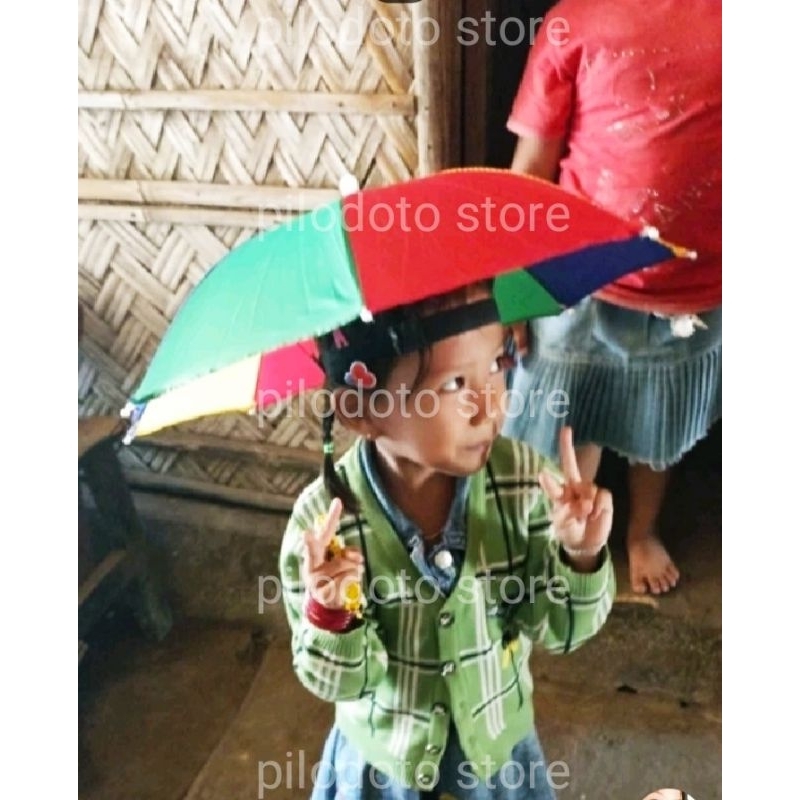 Topi Payung Hujan Panas Payung Topi Anak Dewasa Payung Teduh Pelangi Topi Payung Golf Mancing Berkeb