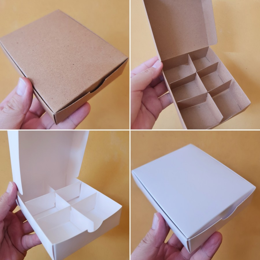 

(12 pcs) kardus mochi dus nastar box mini pie kotak kemasan chocolate model tutup sambung sekat 6 ukuran 4x4x3cm