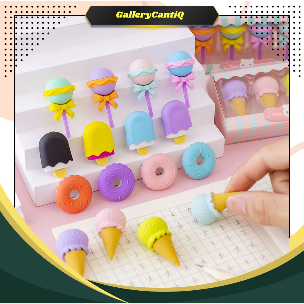 

GalleryCantiQ - Perlengkapan Alat Tulis Sekolah Karet Penghapus pensil 1 Set 4 Pcs lucu Unik ATK01