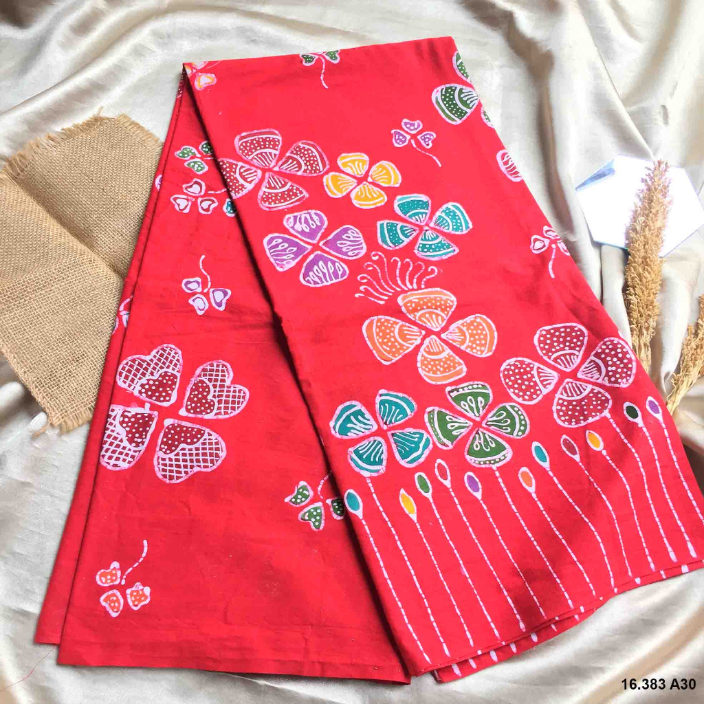 Batik Tulis Asli Madura -Daun Semanggi -Warna merah Cantik -New Arrivals -Seragam Dinas Kota Surabay