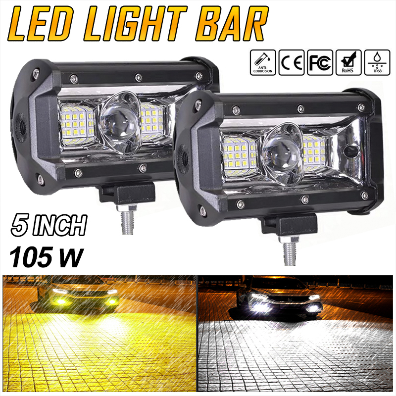 2pc 12v-24v Lampu Sorot LED 105w Super Terang Dua mode lampu putih lampu kuning Lampu Led Mobil Lamp
