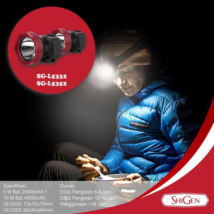 Senter Kepala Headlamp Headlight LED premium 5W SG-L5332 Waterproof