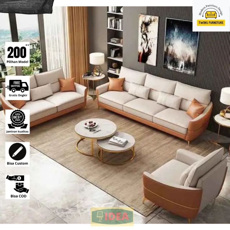 IDEA - Sofa 321 Modern Sofa RuangTamu Kulit Porsche Pilihan Keluarga Kursi Kuat Kayu Jati