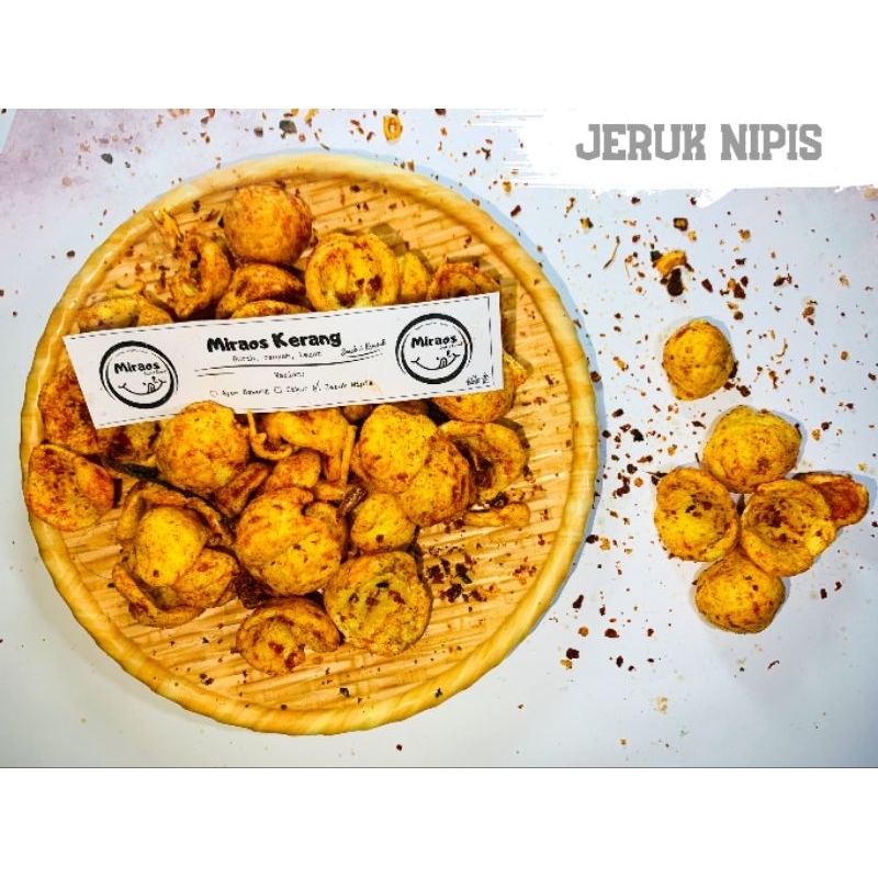 

Cemilan Pedas Kerupuk Kerang Miraos Varian Rasa Jeruk Nipis Kemasan Icip-Icip
