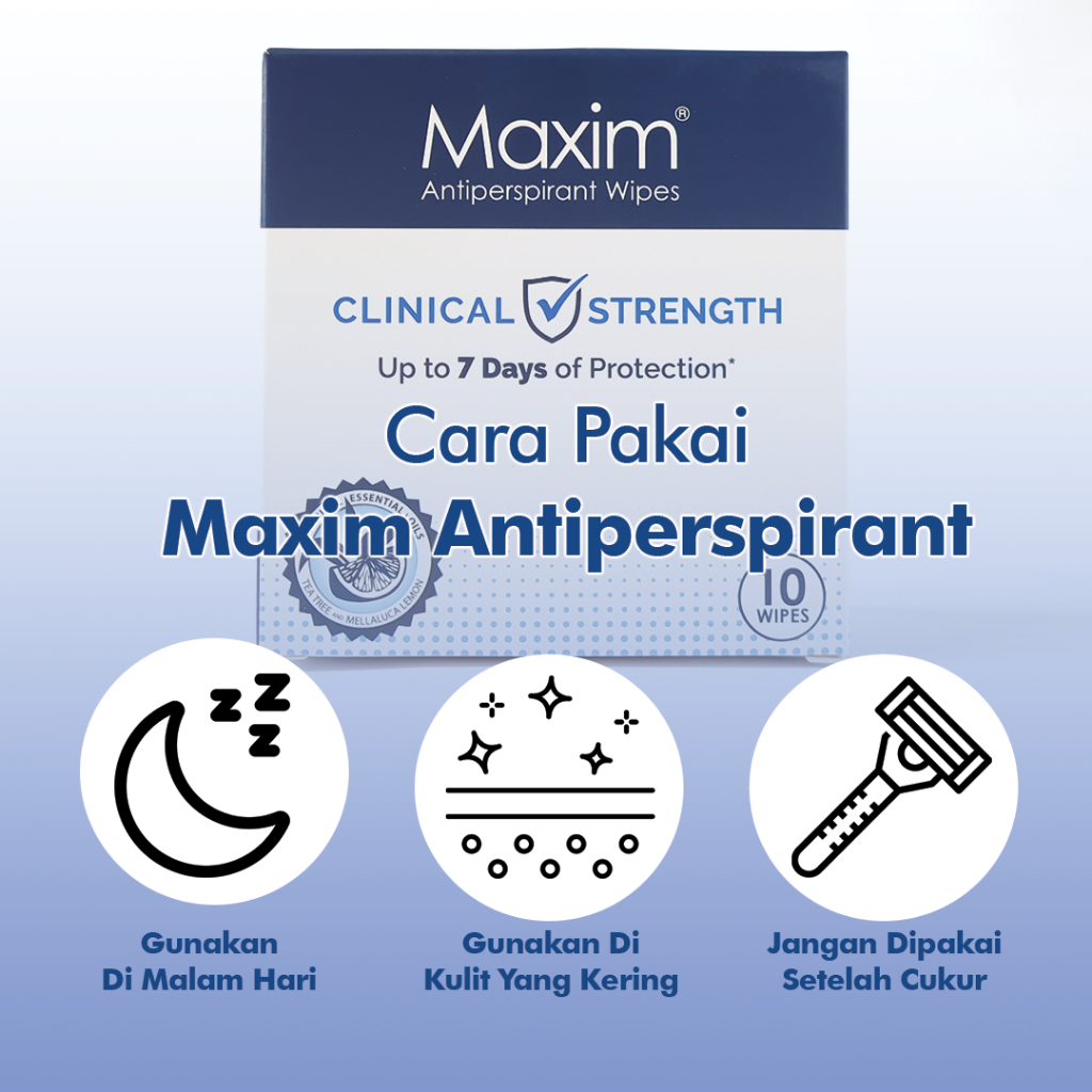 Maxim Antiperspirant Wipe 15% Solusi Masalah Hyperhidrosis, Ampuh Mengatasi Keringat Berlebih dalam 7 hari, Direkomendasikan oleh Dokter dan Pakar Dermatologis, Non-Alkohol, Non-Paraben, Halal dan BPOM - 1 Box isi 10 Sachet