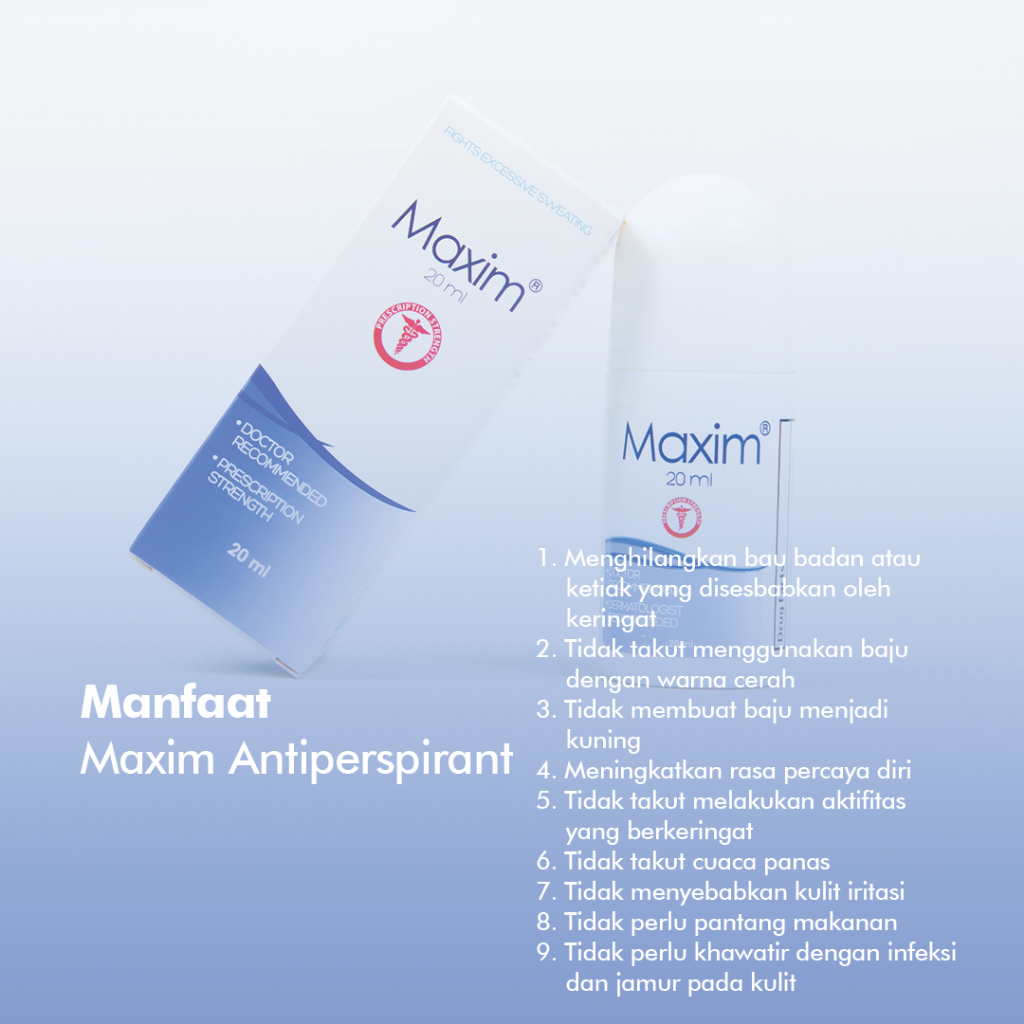 Maxim Antiperspirant Roll-On 15% Solusi Masalah Hyperhidrosis, Ampuh Mengatasi Keringat Berlebih dalam 7 hari, Direkomendasikan oleh Dokter dan Pakar Dermatologis, Non-Alkohol, Non-Paraben, Halal dan BPOM - 20ml