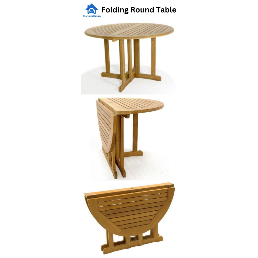 Folding Round Table/Meja Bundar Lipat Kayu Jati