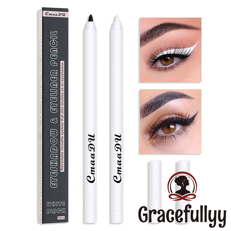 [COD]CMAADU Eyeshadow & Eyeliner Pencil Pensil Matte 2pcs Pencil 2 Warna Hitam & Putih Waterproof-GY