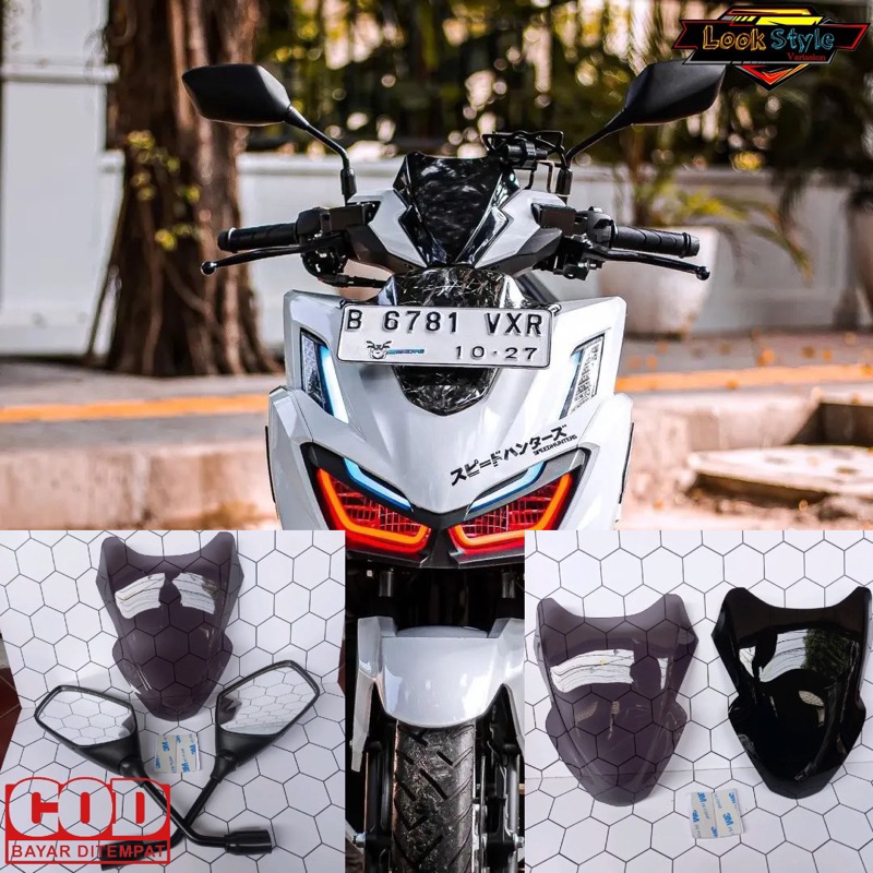 PAKETAN GANTENG MIKA VISOR/WINSIL VARIASI + SPION PCX PNP NEW HONDA VARIO 160 CBS