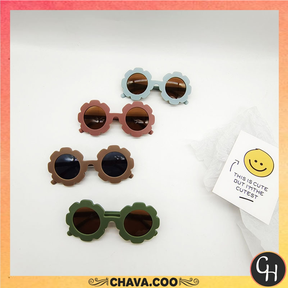 CHAVA | KC1397 Kacamata Anak Fashion Bulat Model Bunga Unisex Kaca mata Hitam Kids Sunglasses NewTrend