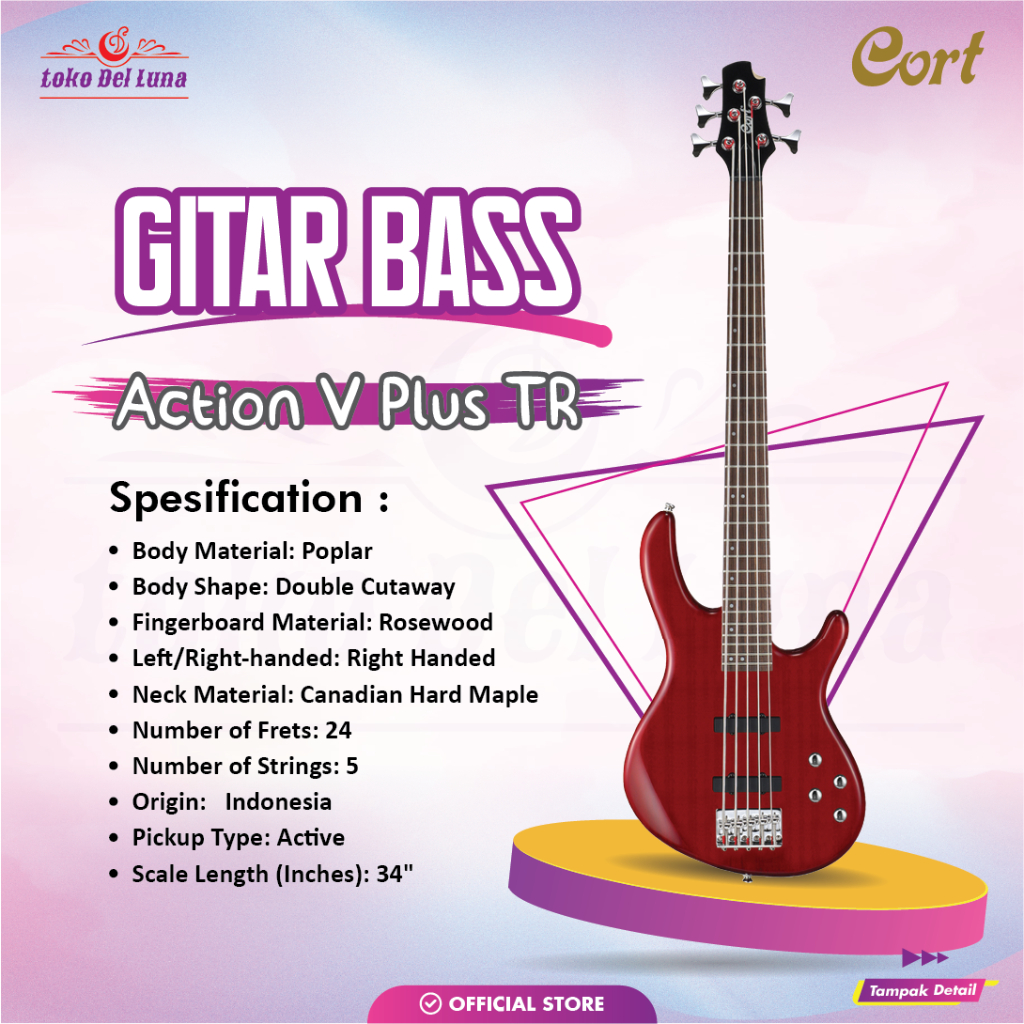 Gitar Bass Cort Action V Plus TR | Bass Elektrik Red - Original