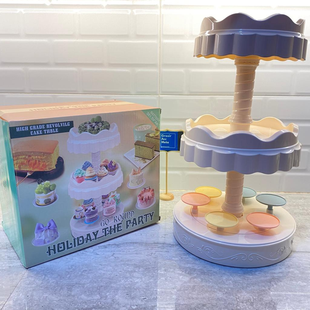 MEJA PUTAR TIGA TINGKAT / MEJA KUE / TATAKAN KUE / WADAH CUPCAKE / CUPCAKE ULANG TAHUN / MEJA DISPLA