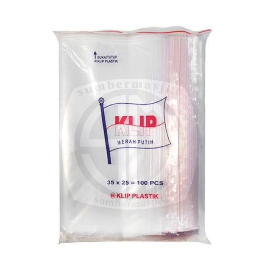 Plastik Klip PE Merah Putih 25x35 cm / Ziplock / Plastik Obat 100pcs