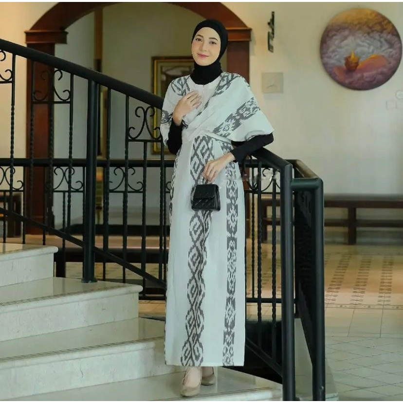 dress wanita kondangan dewasa muslim tenun etnik terbaru