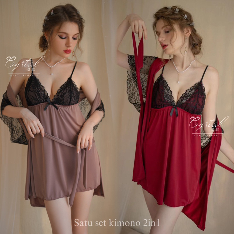 Crystal Lingerie Sexy Kimono Bigsize / Baju Tidur Lingerie Sexy Wanita / Sexy Lingerie Kimono Dress