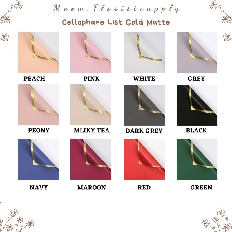 

(PACK = 20 LEMBAR) Cellophane LIST GOLD MATTE Kertas Buket Bucket Bouquet Bunga Flower Wrapping Paper Florist