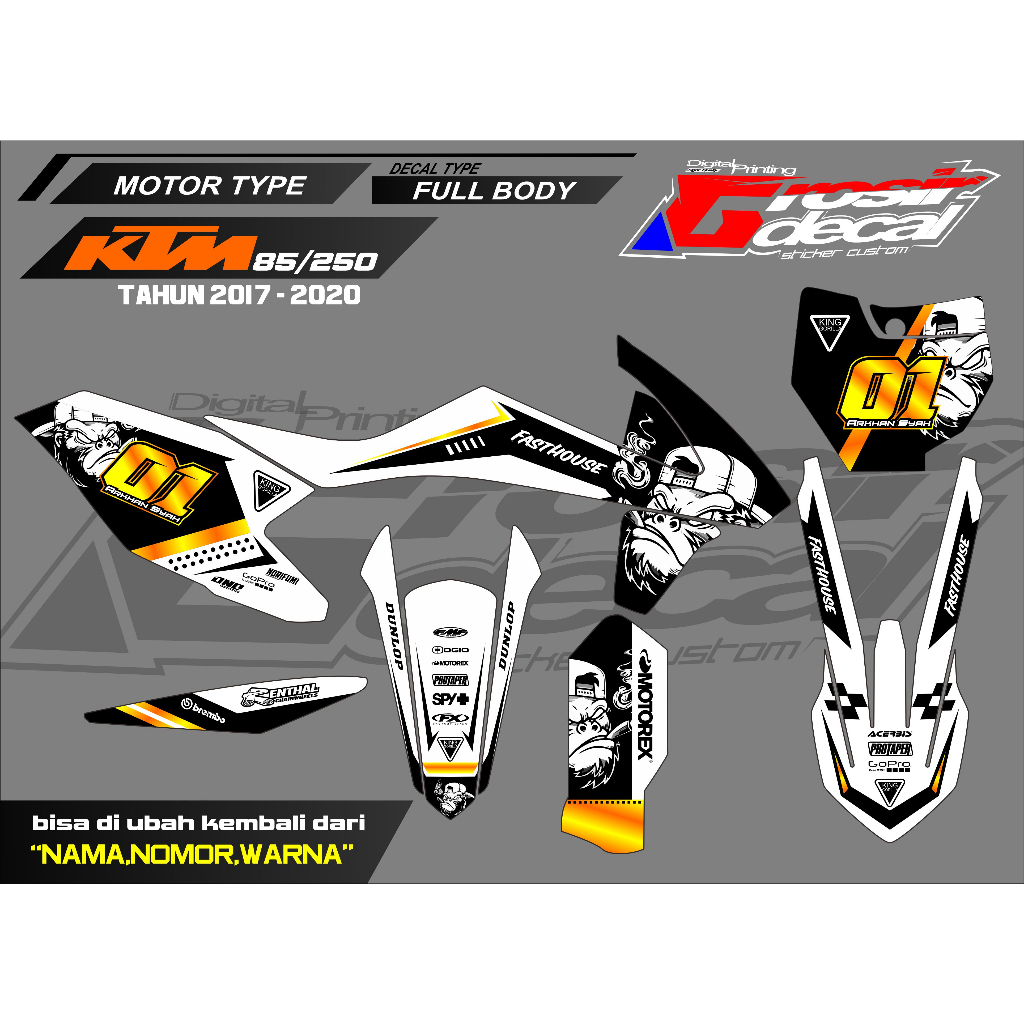 Decal ktm 250 2017 putih fullbody dekal ktm 250 2017 putih full body free custom