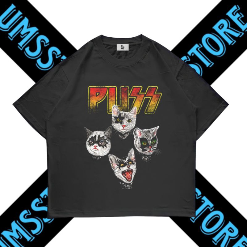 UMSSTORE | KAOS BAJU PUSS | T-SHIRT HITAM OVERSIZE VINTAGE | RAP TEE | BAND METAL MUSIK ROCK | PRIA 