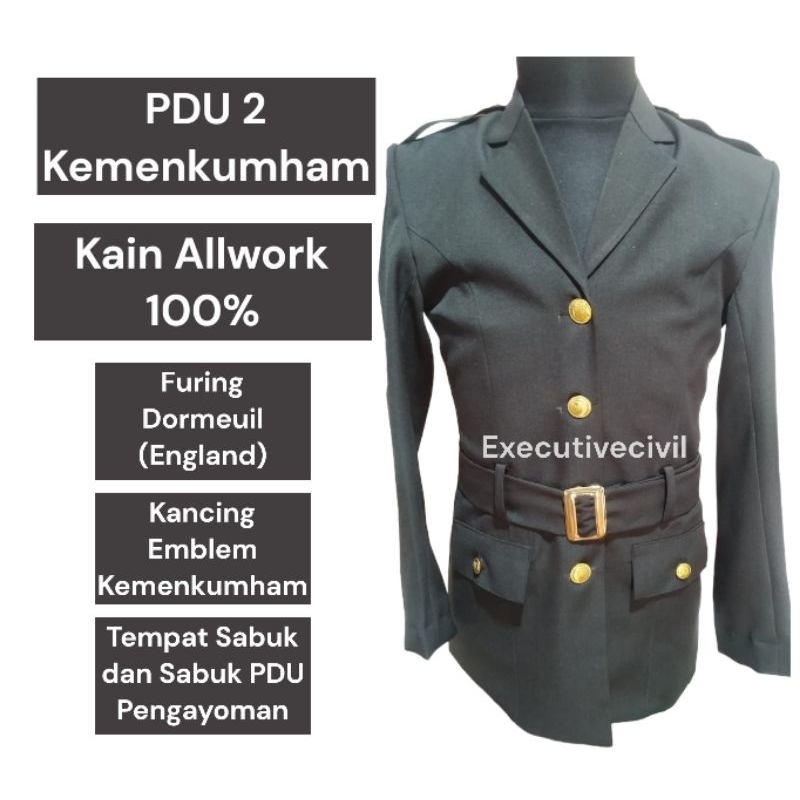 PDU 2 Kemenkumham kain Allwork 100% (Jas+kancing Emblem+tempat sabuk+sabuk)