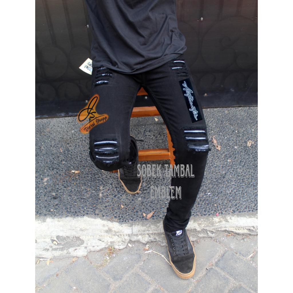Celana Sobek Pria/Celana Jeans Pria Sobek Pakai Lapisan/ Celana Sobek Tambal /Celana Jeans Pria / Ce