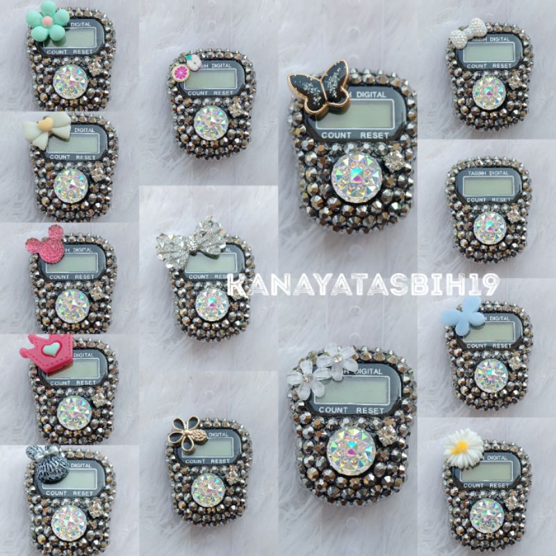 [BARU ] Tasbih swarovski premium / tasbih digital hias bunga / tasbih mutiara - Hitam ab