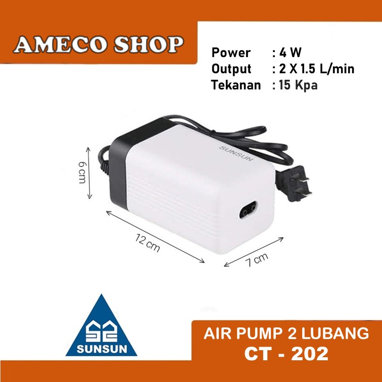 SUNSUN Pompa Udara CT 202 Mesin Aerator Udara 2 Lubang