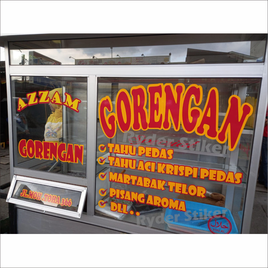 STIKER ETALASE CUTTING STIKER GEROBAK BAKSO SOMAY PINTU KACA NASI GORENG DLL