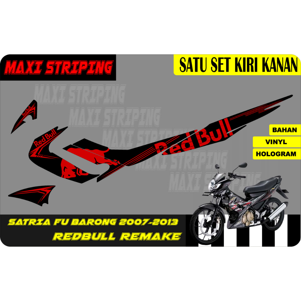 Stiker striping Suzuki Satria fu barong 2007-2013 Redbull Remake (hitam)