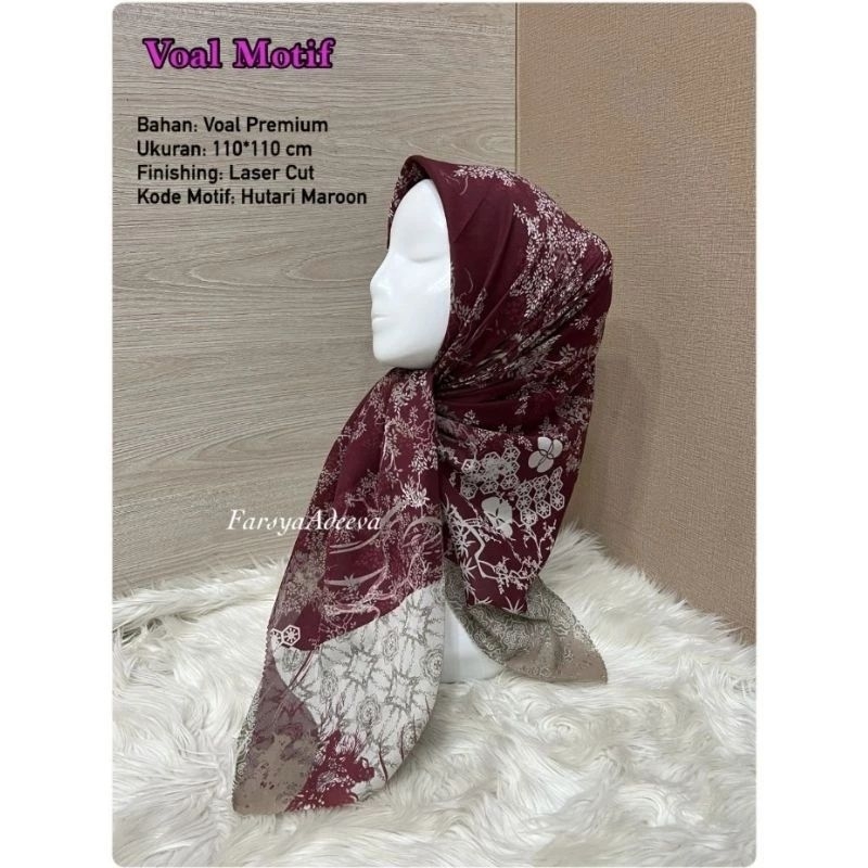HIJAB SEGIEMPAT VOAL MOTIF HUTARI MAROON
