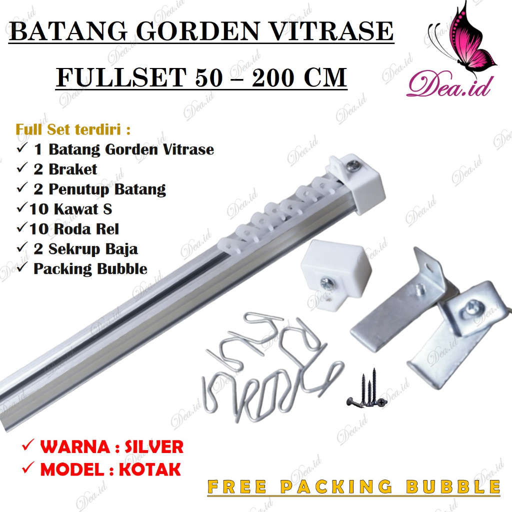 Batang Gorden Vitrase Aluminium Full Set | Rel Gorden Kotak Custom Ukuran | Rollet Gorden Kuat & Min