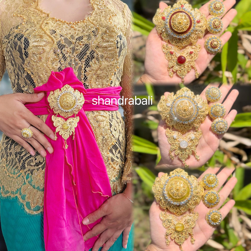 Set Bros Jumbo Bada Permata Resin Pin Aksesoris Perhiasan Baju Adat Kebaya Hijab Alpaka Bali