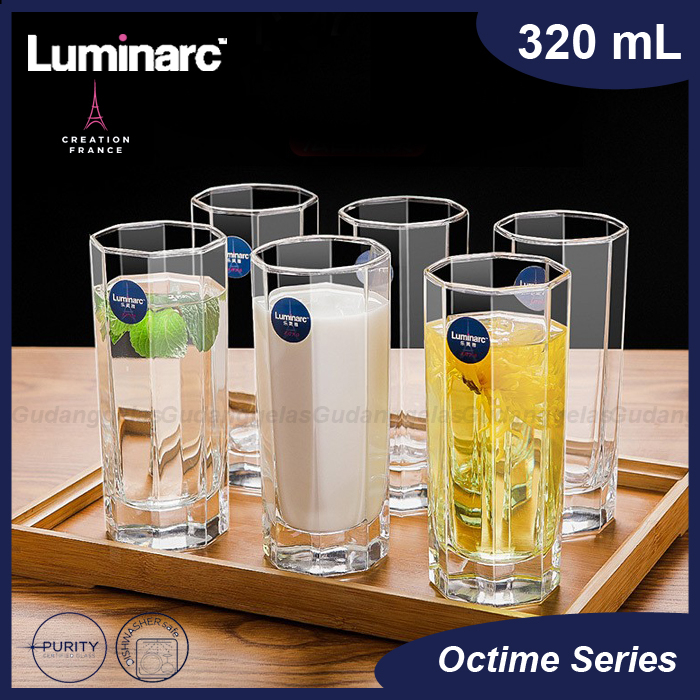 LUMINARC 1 SET ISI 6 PCS GELAS OCTIME 320 ML - GELAS MILKSHAKE - GELAS TINGGI - GELAS KACA - GELAS C