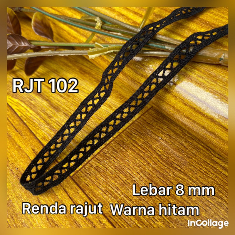 per rol 15 yard renda rajut warna hitam lebar 8 mm