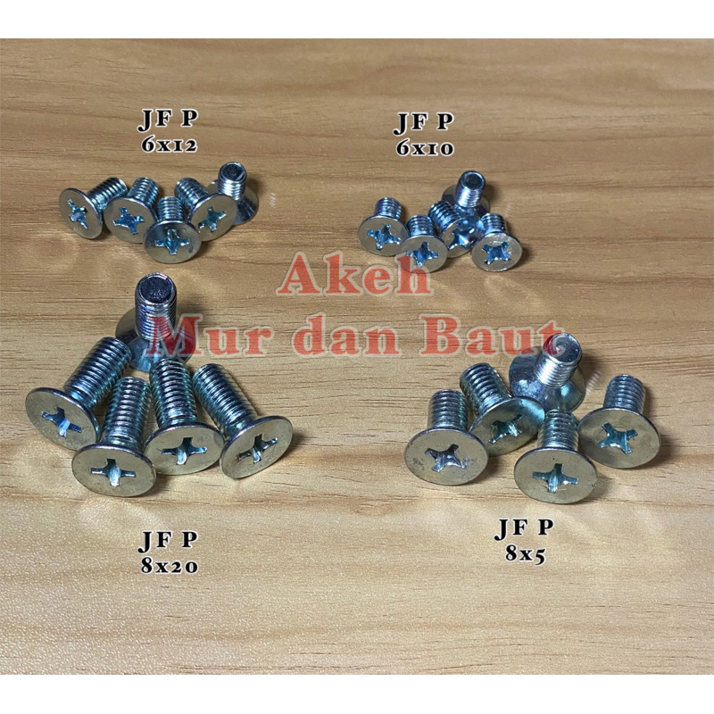 Baut JF Besi M8 / Baut Flat Head Kepala Rata M8 / Baut JF M8 Besi Galvanis Murah