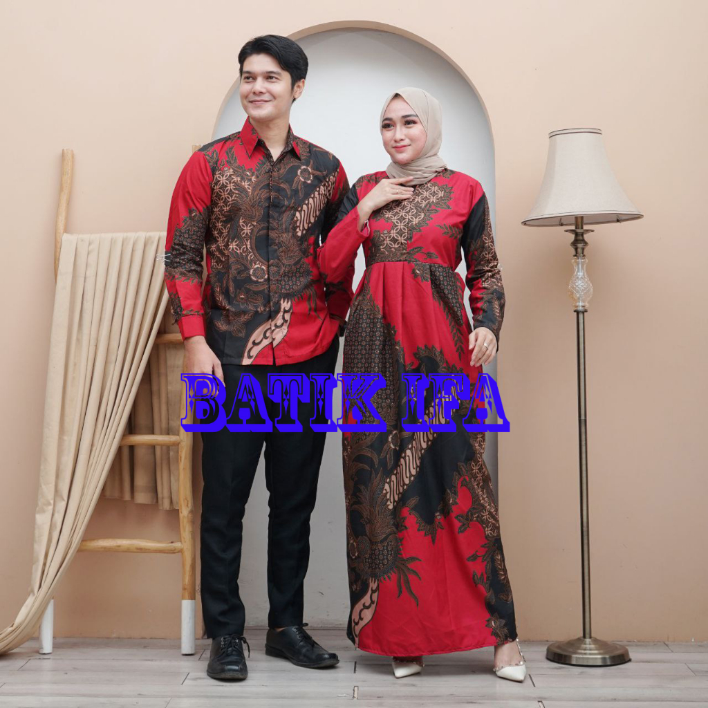 Couple Batik Gamis - Sarimbit Batik Kemeja dan Dress Lengan Panjang - BATIK IFA