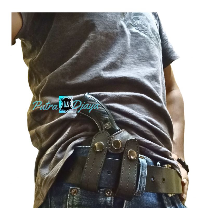 Sarung pistol revolver ikat pinggang belakang 2 pungsi.