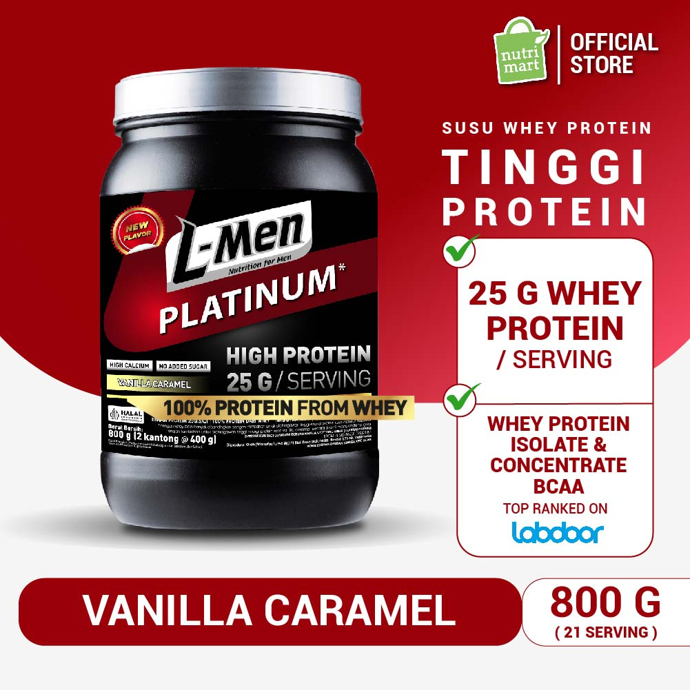 L-Men Platinum Vanilla Caramel 800 gram (25 gram protein)- 1,7lbs - Suplemen Tinggi Whey Protein Ren