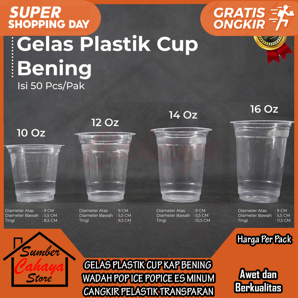 GELAS PLASTIK CUP BENING BERBAGAI MACAM UKURAN WADAH POP ICE POPICE ES MINUM CANGKIR PELASTIK KAP TR