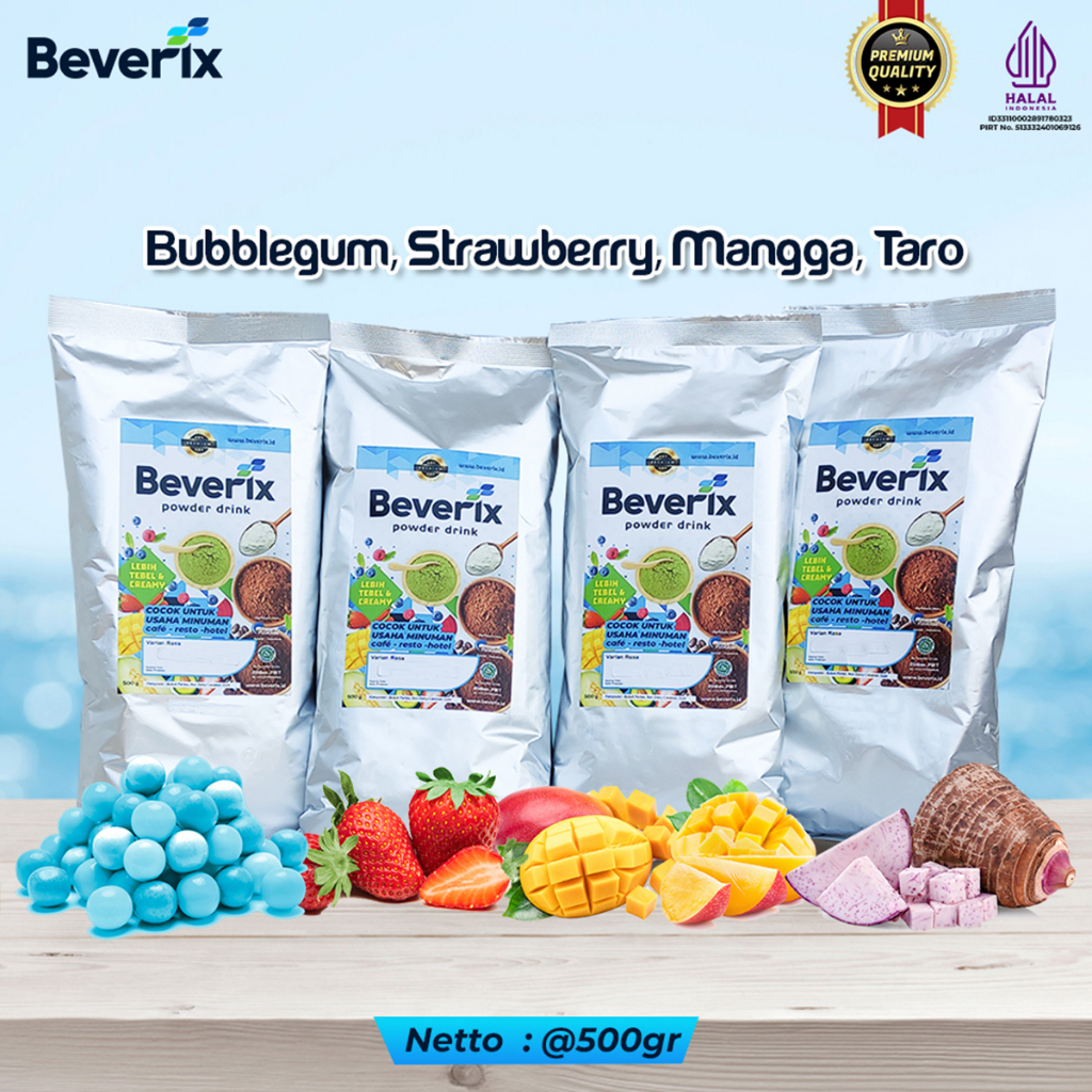 

Paket Usaha Murah Es Boba Bubuk Minuman Premium Kemasan 500 gram Beverix Powder Drink