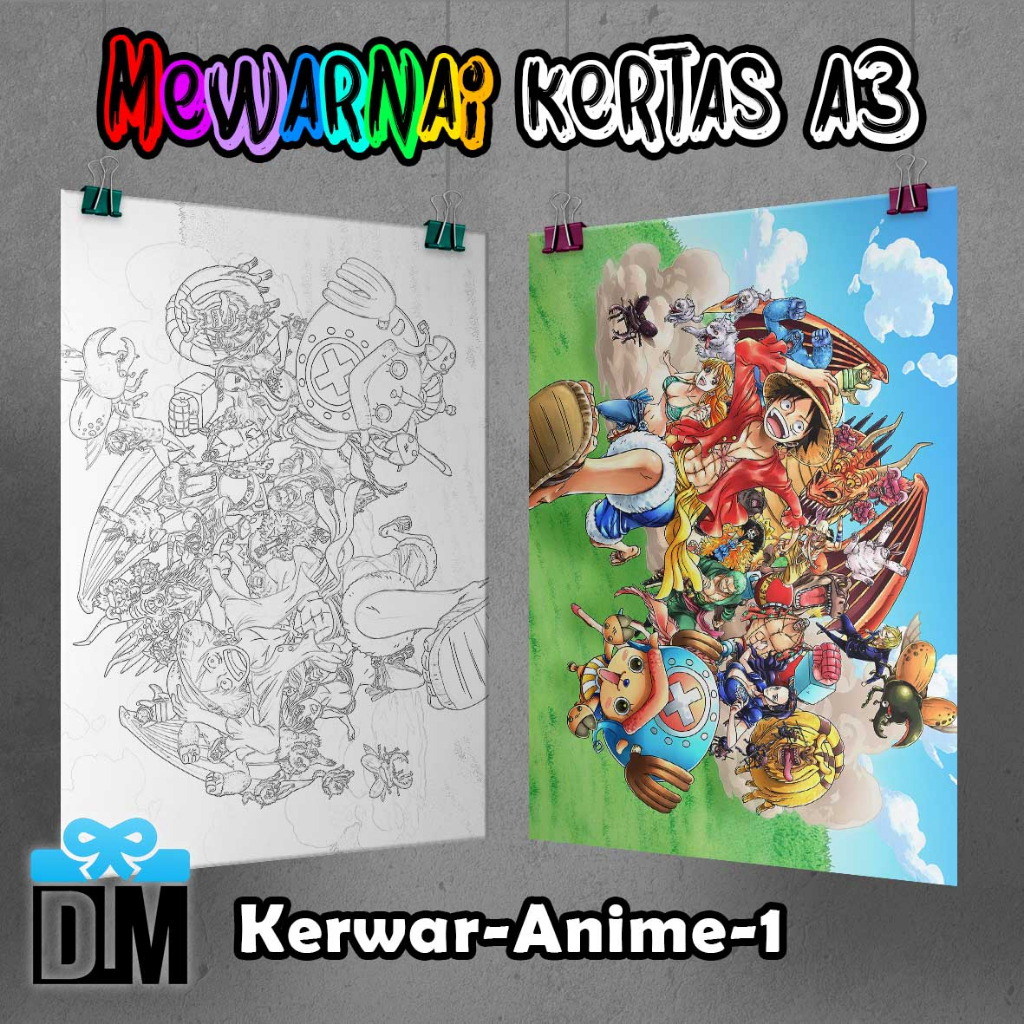 

Kertas Mewarnai a3 Buku Warna Coloring Paper Book Anime One Piece Naruto