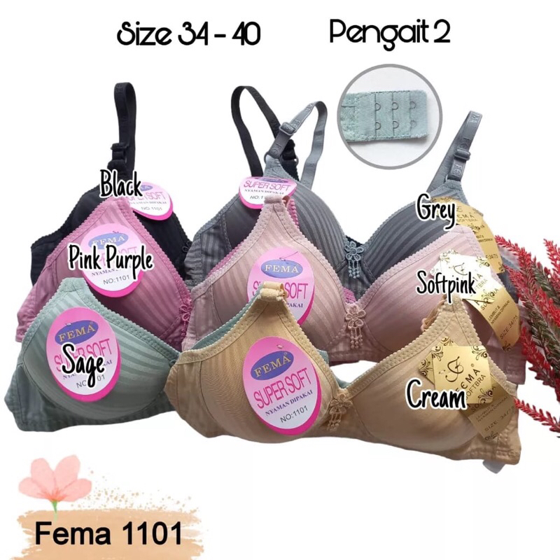 Bra BH Kutang Kotang Wanita Dewasa Sport Tanpa Kawat Busa Spon Sexy Fema 1101 Super Soft Motif Salur