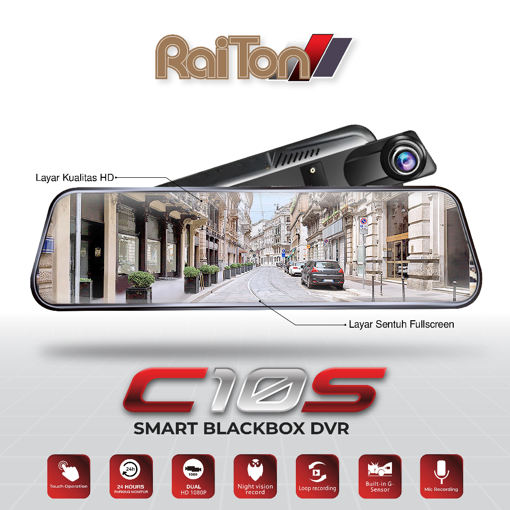 Raiton Dashcam Dash Cam Mobil Smart Blackbox Dvr Full Touch Screen Digital Kamera Mundur Kamera Depan Mobil