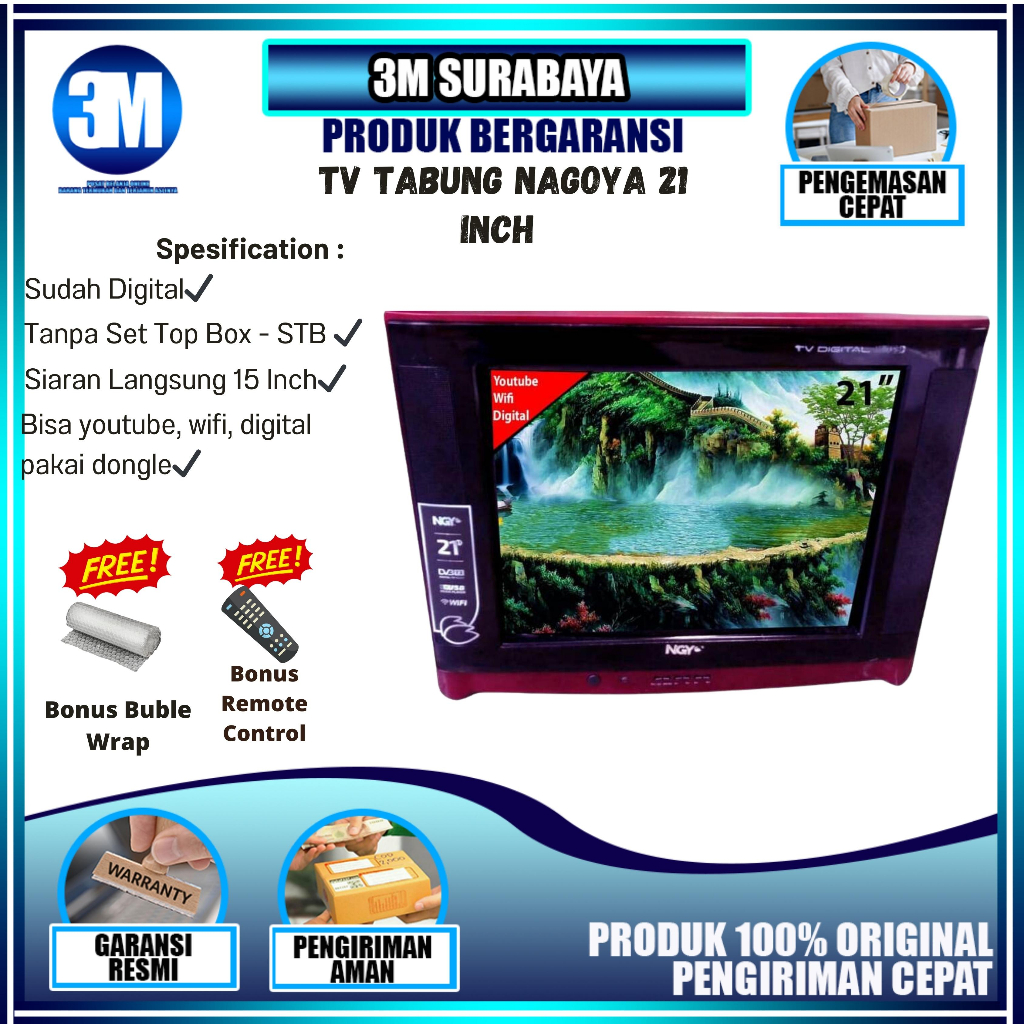 TV DIGITAL YOUTUBE DAN WIFI TV TABUNG CRT DIGITAL 21 INCH SF-2112 LAYAR FLAT GARANSI RESMI | TV NAGO
