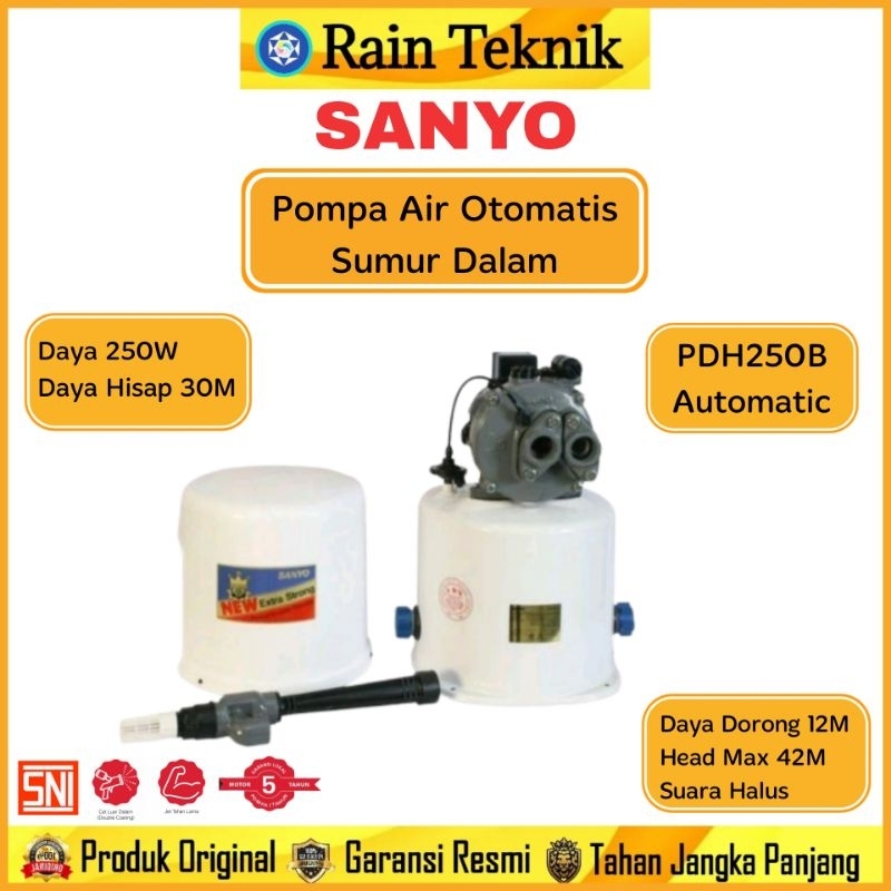 Sanyo PD-H 250B Pompa Air Otomatis Sumur Dalam Hisap 30 & Dorong 12 Meter 250 Watt / Pompa Air Sanyo