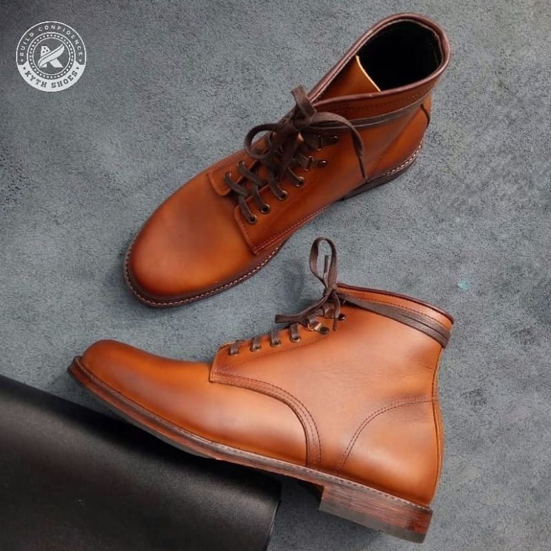 Boots Derby Tan Plain NB - SEPATU KULIT PRIA CUSTOM