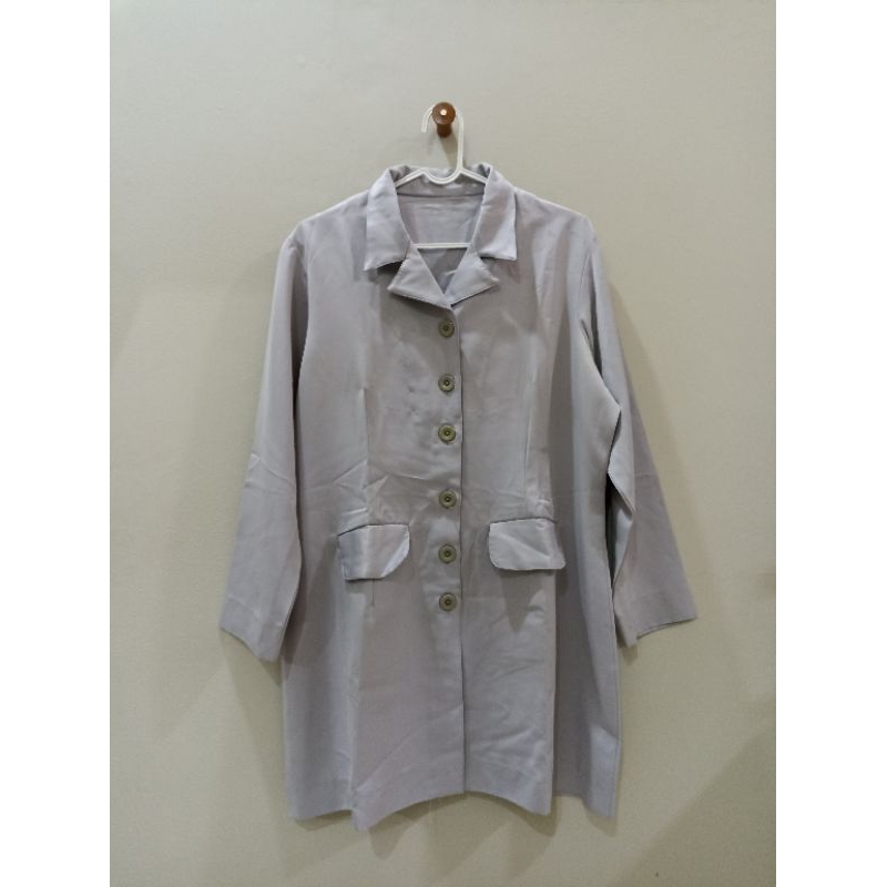 Preloved setelan seragam celana guru dinas safari warna abu mulus murah bagus